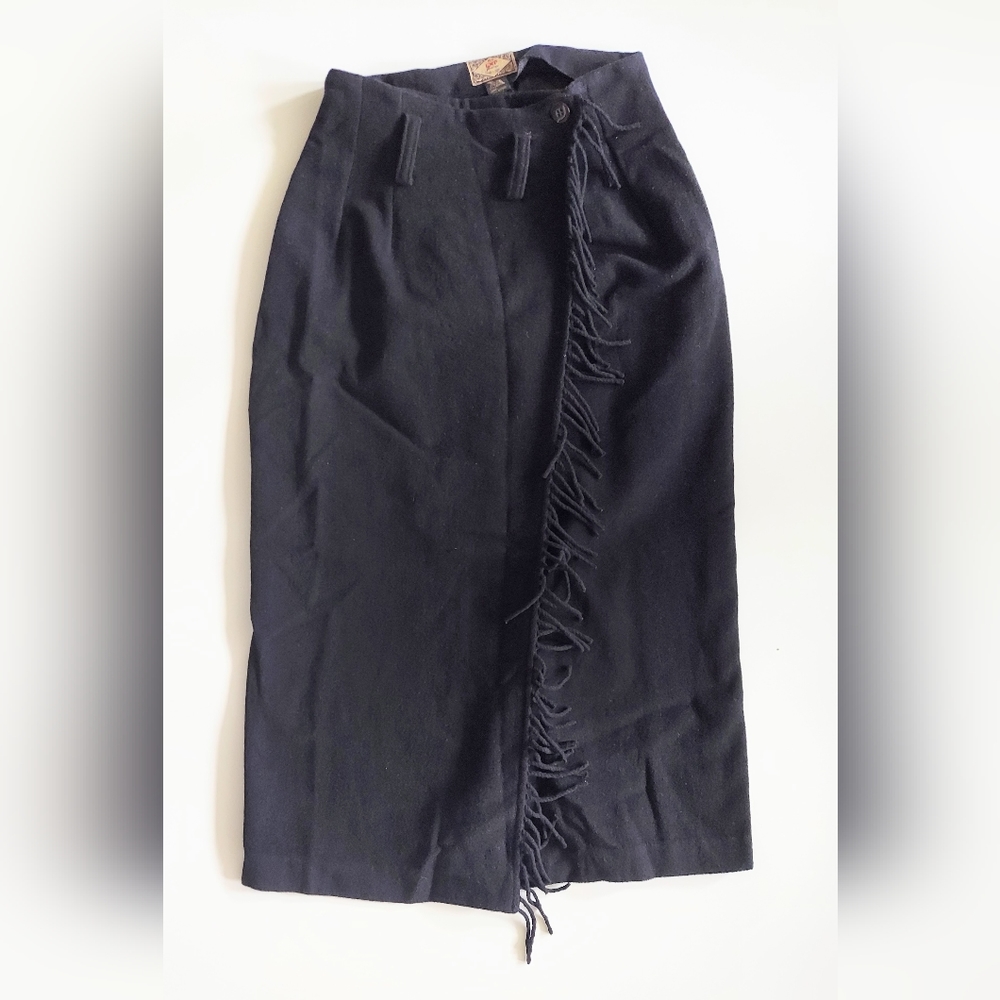 No. 4 Express Jeans Black Fringe Wool Blanket Skirt Size 9/10 Vintage